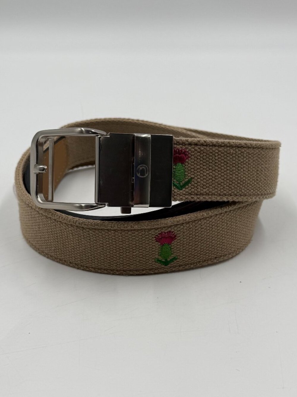 Nexbelt Golf Ratchet Belt Tan Thistle Cactus Flower Print Fits Up to 41" No Hole